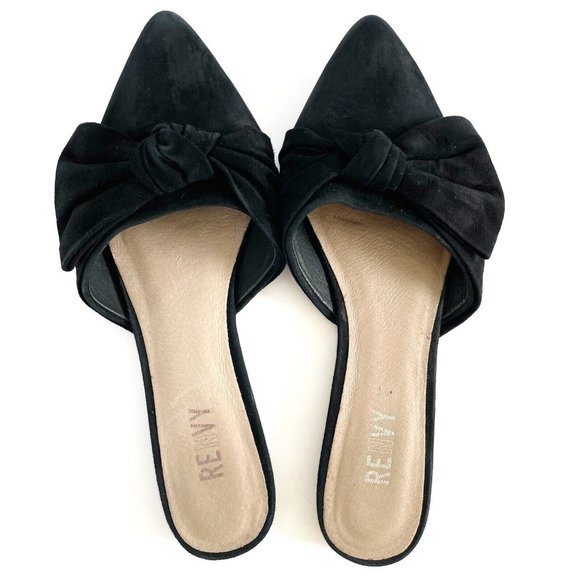 Renvy Amore Black Suede Mules Women's 6.5 Leather Slip On Flats Modern Casual - Picture 10 of 16